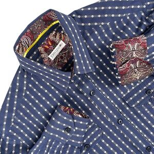 John Lennon Shirt Men M Blue Long Sleeve Button Down Daisy Stripe Retro Rock EUC